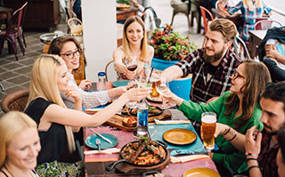 Fulcrum's covered patios and outdoor dining spaces are great places for friends and coworkers to meet for a bite to eat in downtown Orlando, FL