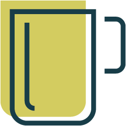 Blue and Yellow Icon of a Coffee Cup indicating that the Fulcrum lobby will feature a connected coffee bar