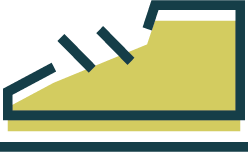 Blue and Gold Icon of a Shoe, Indicating that Fulcrum offers dozens of shopping, dining and entertainment destinations within a quick, two-minute walk