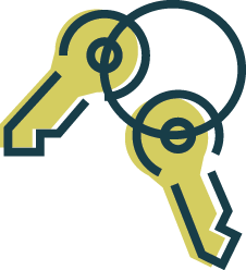 Blue and Gold Icon of a set of Keys indicating that Fulcrum is ready to host a future restaurant tenant's valet service provider